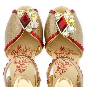 Princess BElle Gold and Red Heels with Intricate Embroidery